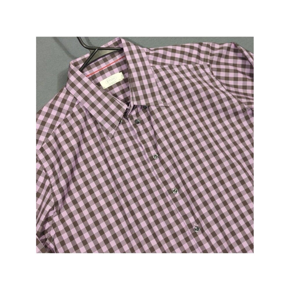 Eton Shirt Men's 3XL Purple Plaid Contemporary Cotton Long Sleeve Button Up